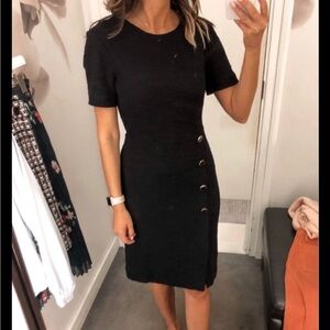 Ann Taylor dress lined black tortoiseshell buttons midi workwear spring summer